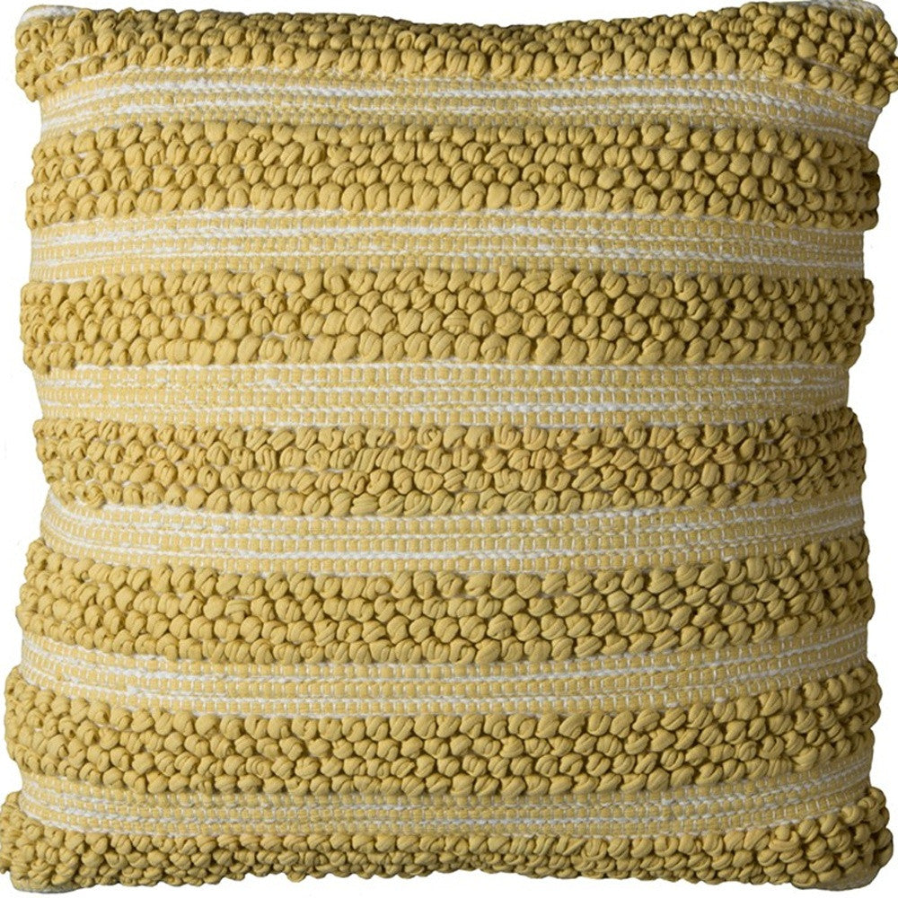 20" Yellow and Beige Cotton Throw Pillow