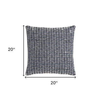 20" X 20" Blue and White Weave Cotton Zippered Pillow