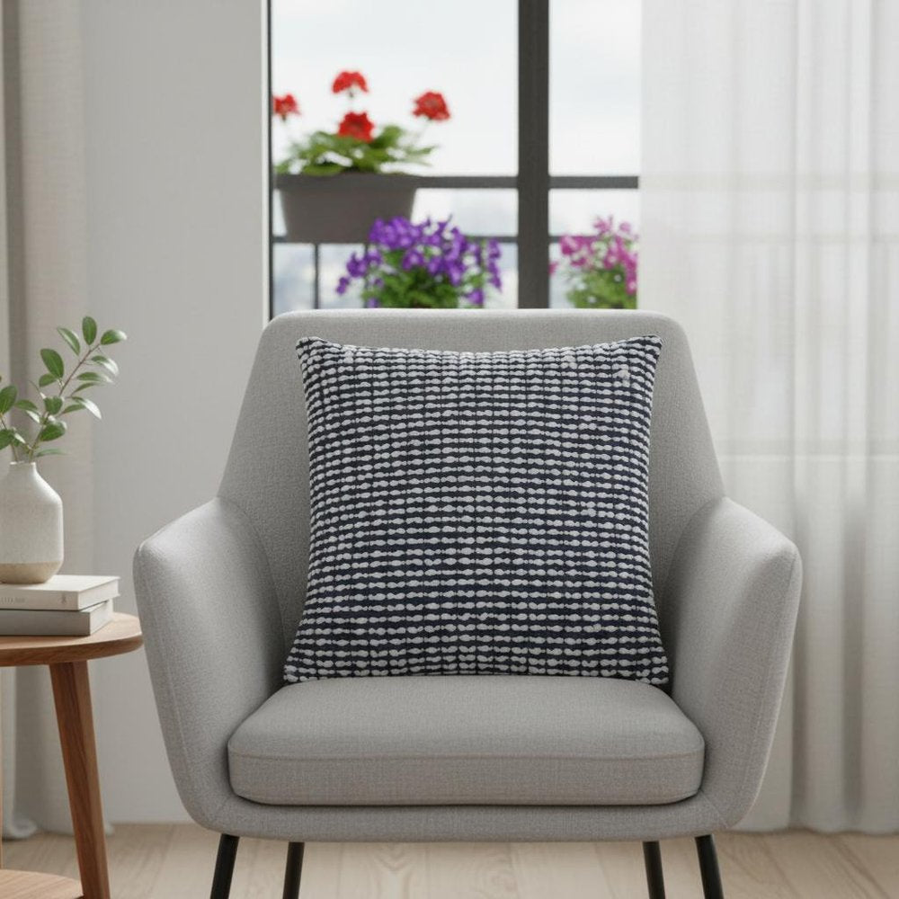 20" X 20" Blue and White Weave Cotton Zippered Pillow