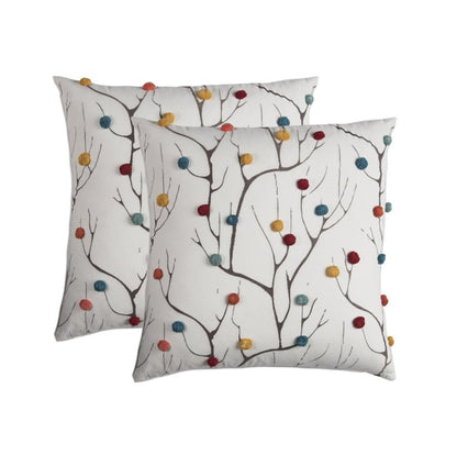 20" White And Black Coral Indoor Outdoor Throw Pillow With Pompoms