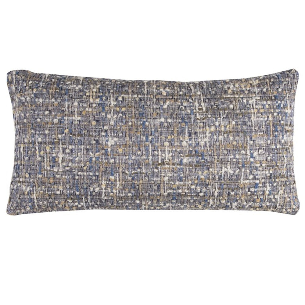 14" X 26" Blue Gray And Beige Nubby Cotton Lumbar Throw Pillow With Texture