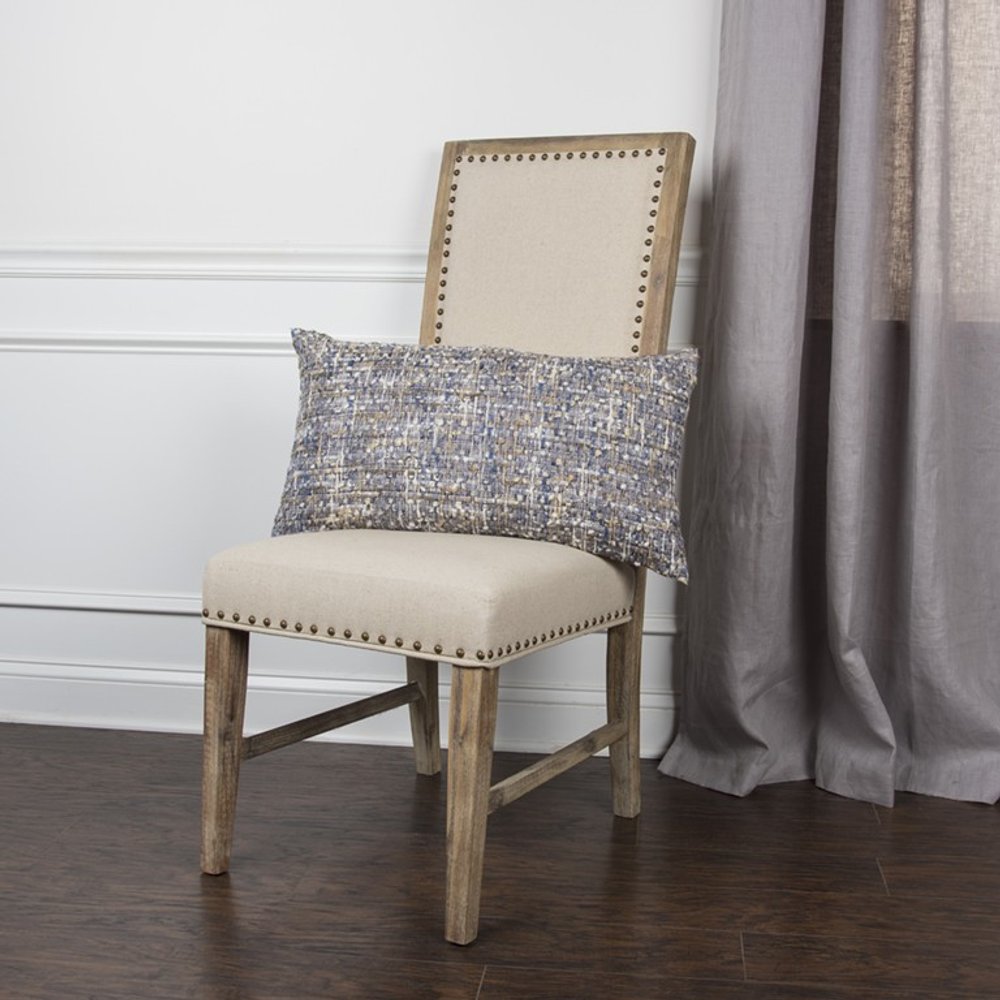 14" X 26" Blue Gray And Beige Nubby Cotton Lumbar Throw Pillow With Texture