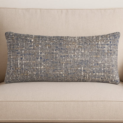 14" X 26" Blue Gray And Beige Nubby Cotton Lumbar Throw Pillow With Texture
