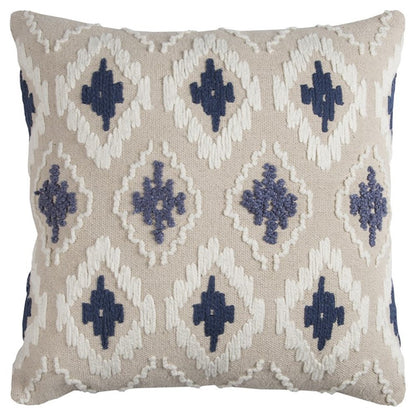 Navy Beige Classic Ikat Pattern Throw Pillow