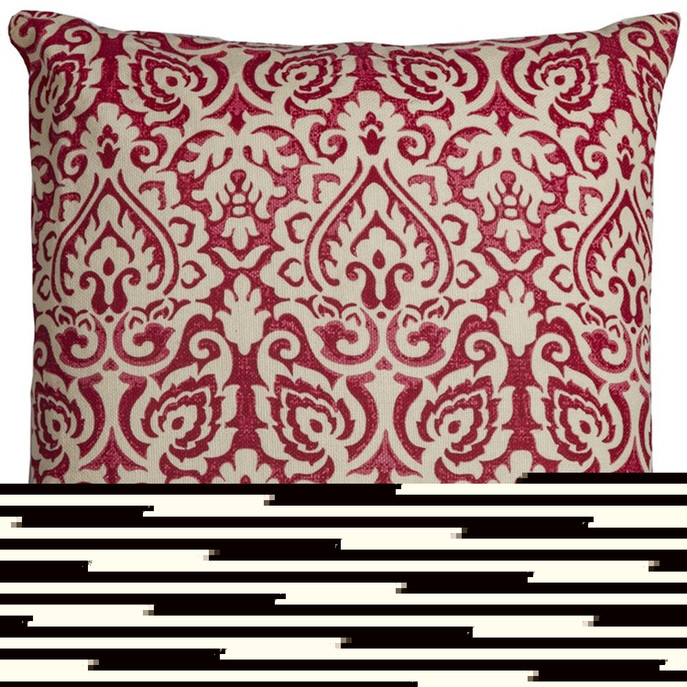 Red Natural Distressed Damask Throw Pillow