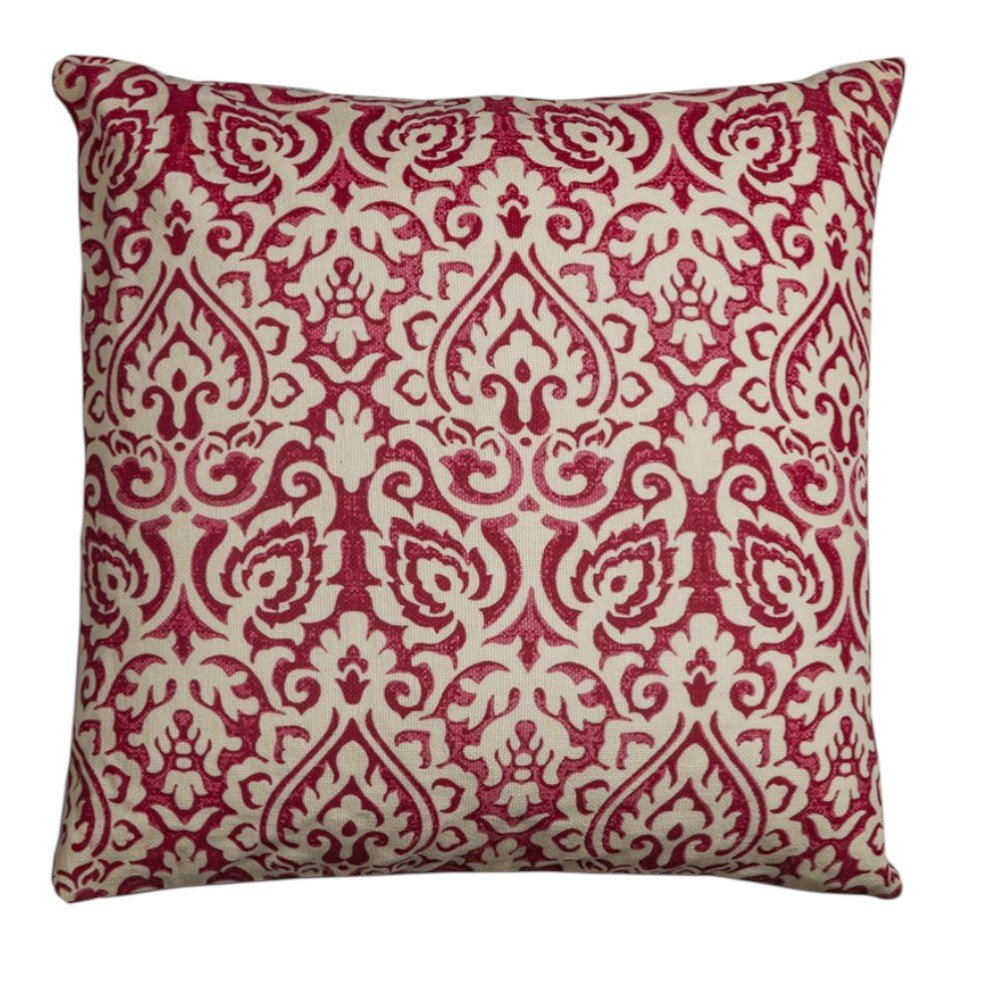 Red Natural Distressed Damask Throw Pillow
