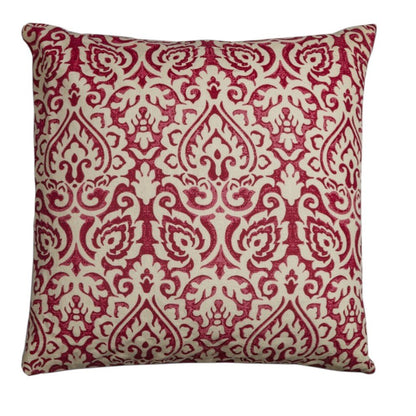 Red Natural Distressed Damask Throw Pillow
