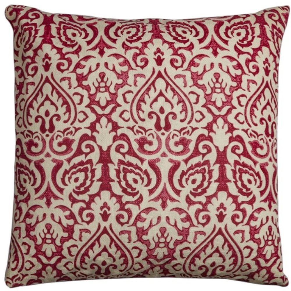 Red Natural Distressed Damask Throw Pillow