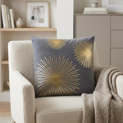 20" Gray and Gold Fireworks Cotton Throw Pillow