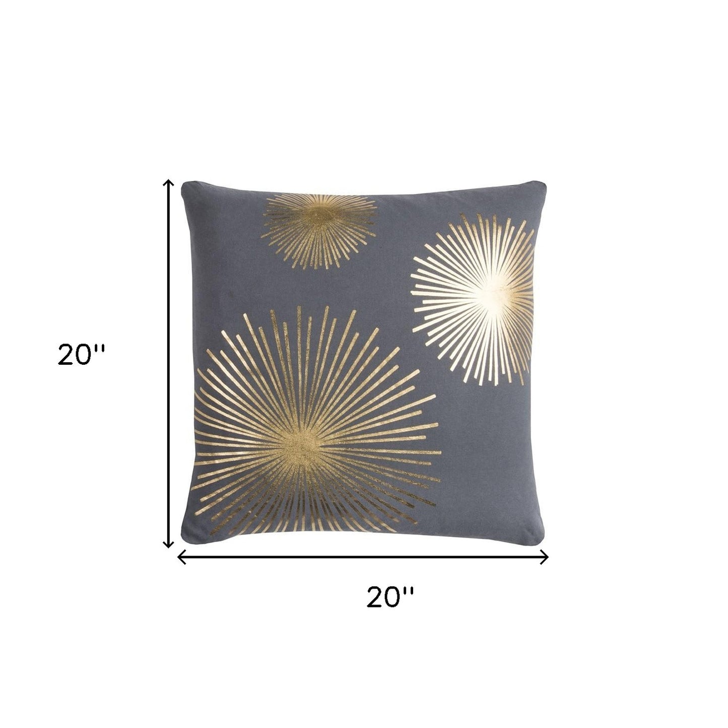 20" Gray and Gold Fireworks Cotton Throw Pillow