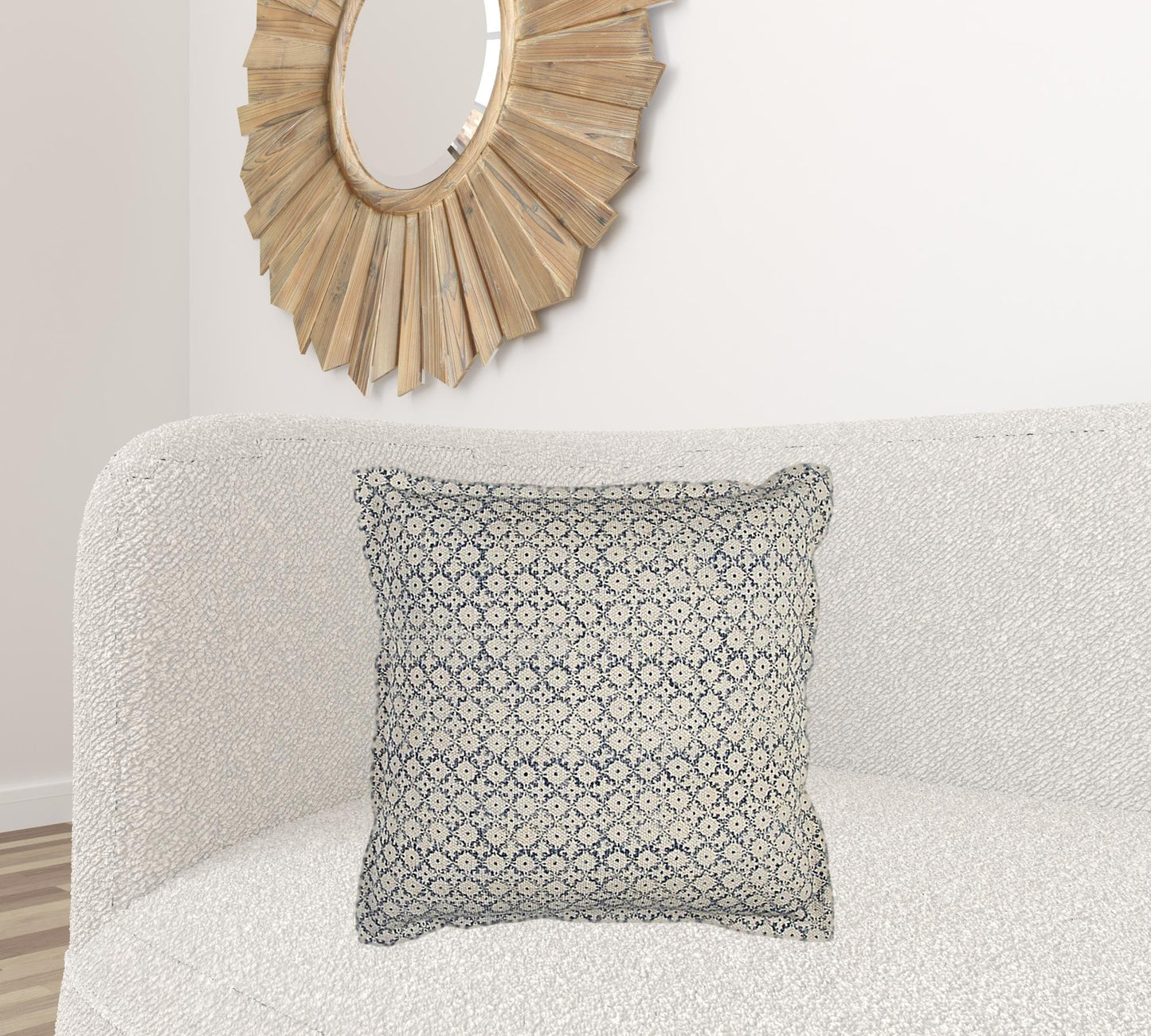 Blue Beige Distressed Block Throw Pillow