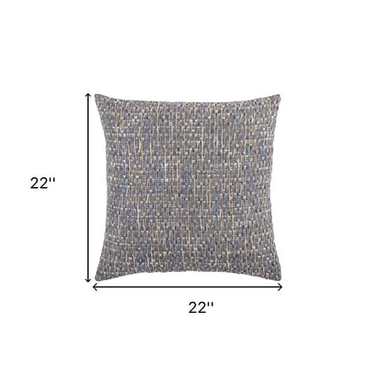 22" Blue And Gray Geometric Weave Nubby Cotton Throw Pillow with Texture
