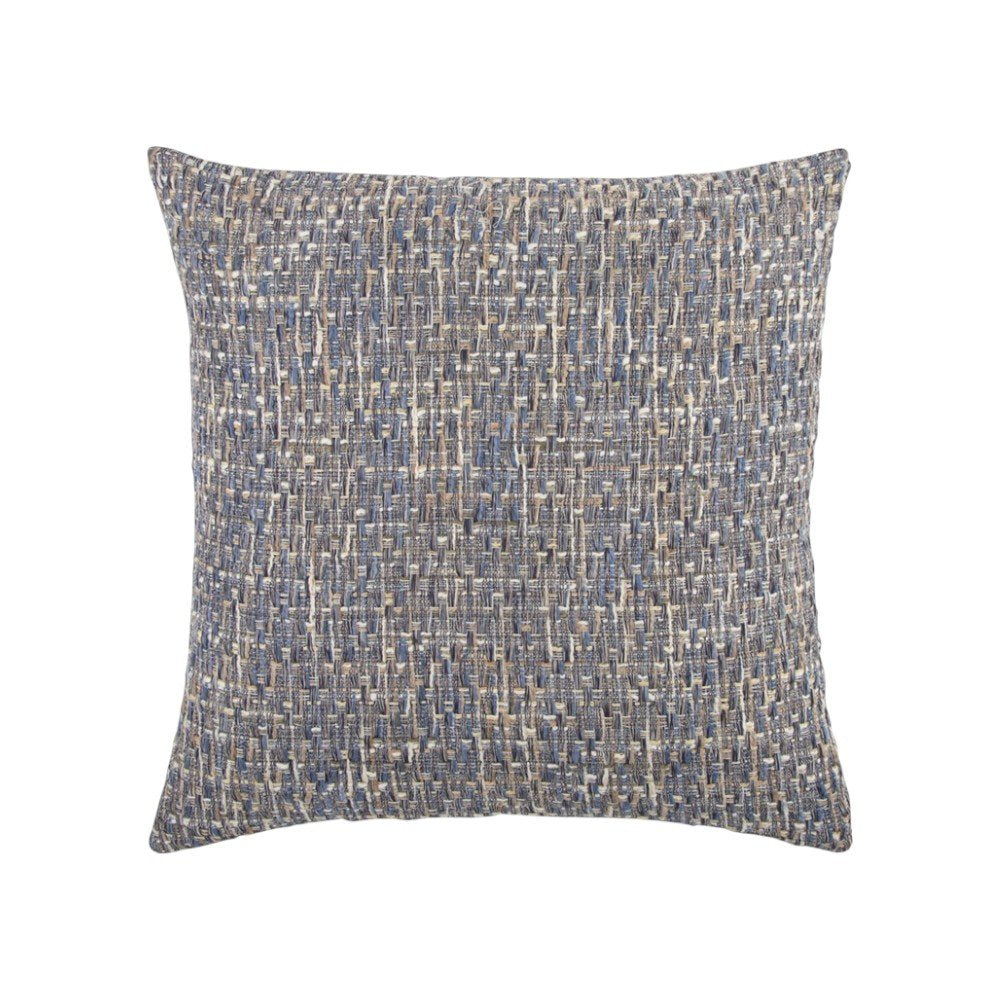22" Blue And Gray Geometric Weave Nubby Cotton Throw Pillow with Texture