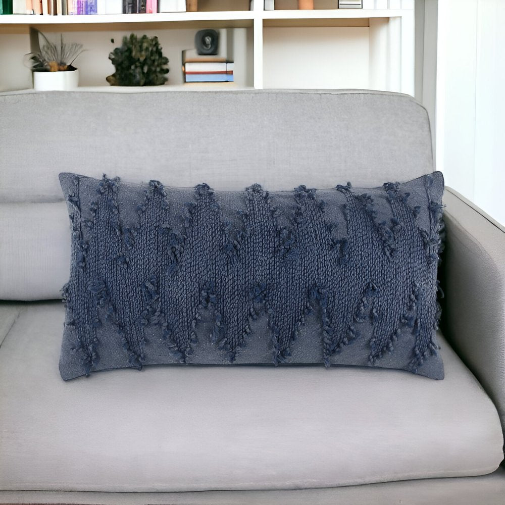 14" X 26" Indigo Cotton Lumbar Throw Pillow with Texture
