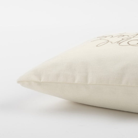 11" X 21" Ivory Home is Where the Heart Is Throw Pillow With Embroidery