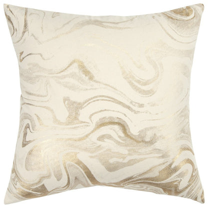 20" X 20" Gold and Ivory Swirl Cotton Zippered Pillow