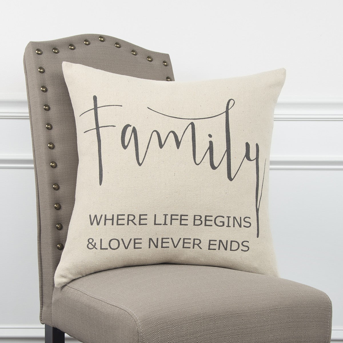 Gray Cream Canvas Family Love Throw Pillow