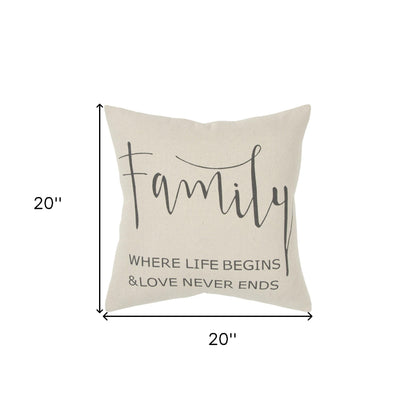 Gray Cream Canvas Family Love Throw Pillow