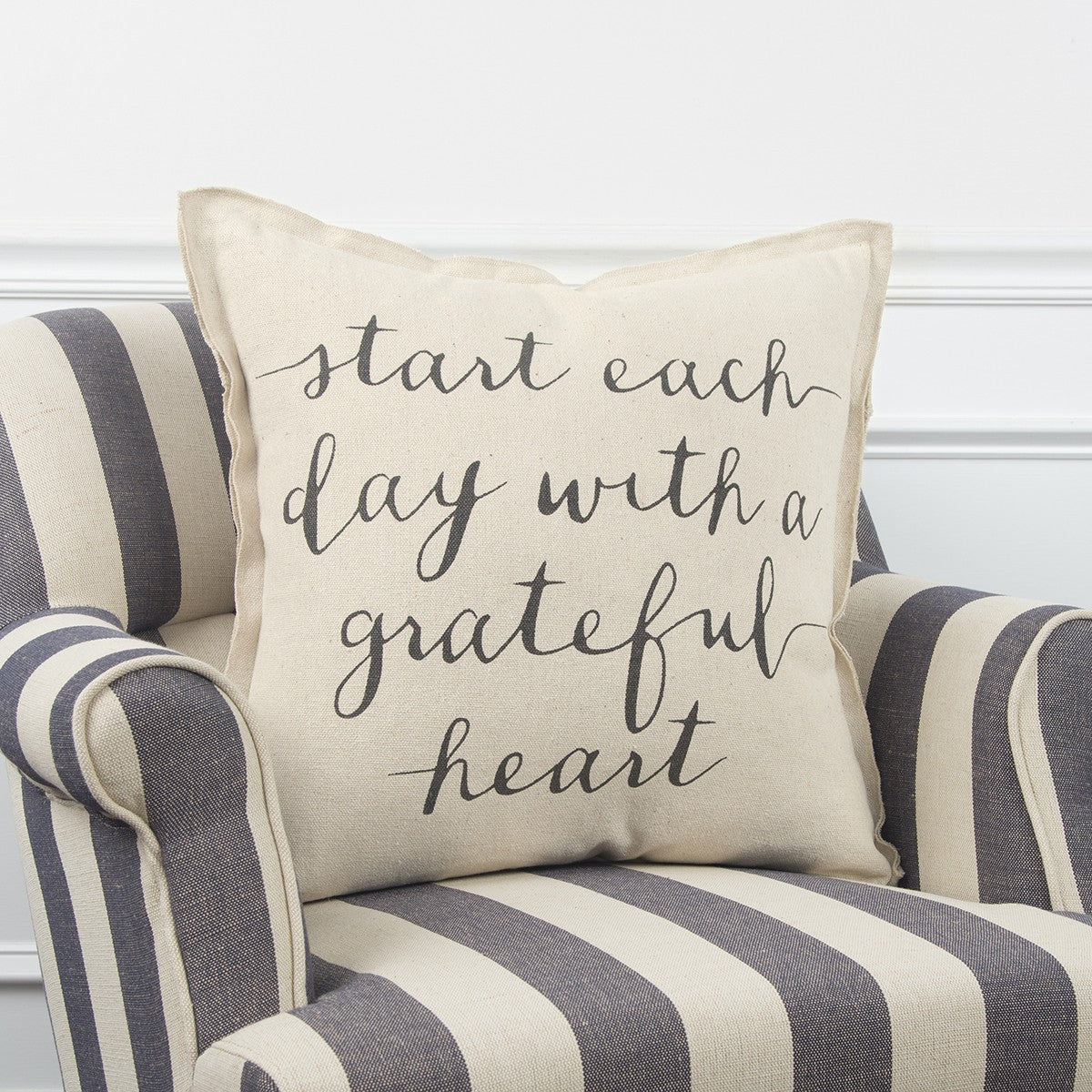 20" Natural and Gray Grateful Heart Cotton Throw Pillow