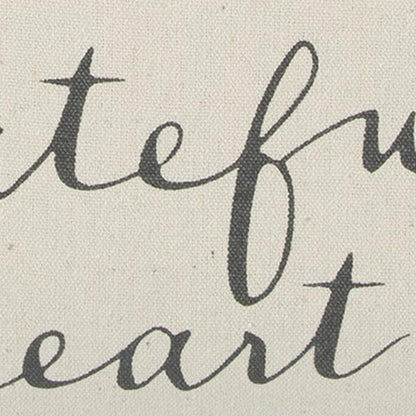 20" Natural and Gray Grateful Heart Cotton Throw Pillow