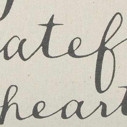 20" Natural and Gray Grateful Heart Cotton Throw Pillow