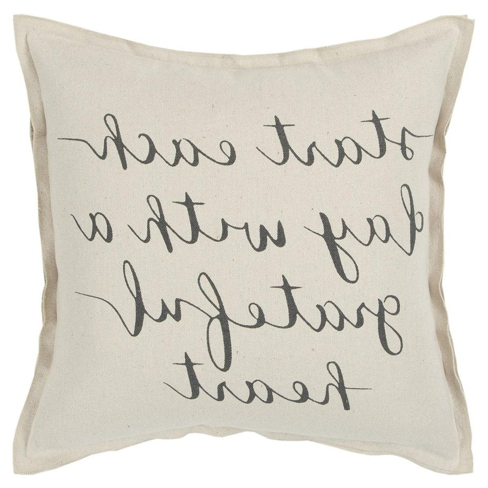 20" Natural and Gray Grateful Heart Cotton Throw Pillow