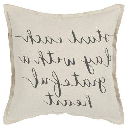 20" Natural and Gray Grateful Heart Cotton Throw Pillow