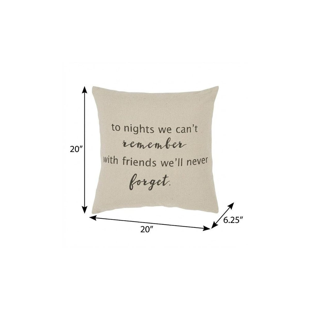 20" Natural And Gray Cotton Whimsical Friends Text Throw Pillow
