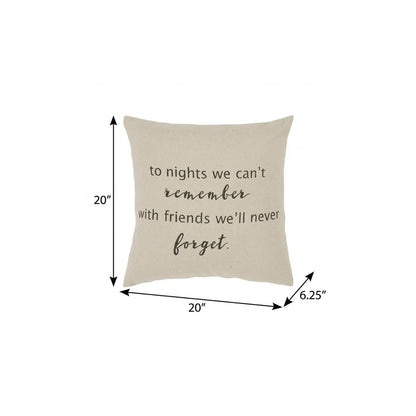 20" Natural And Gray Cotton Whimsical Friends Text Throw Pillow