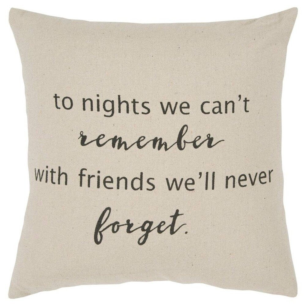 20" Natural And Gray Cotton Whimsical Friends Text Throw Pillow