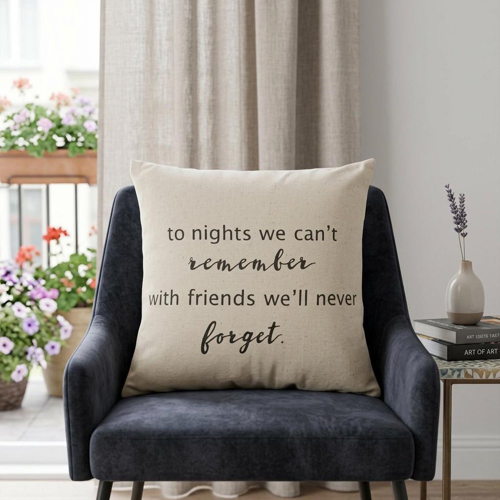 20" Natural And Gray Cotton Whimsical Friends Text Throw Pillow