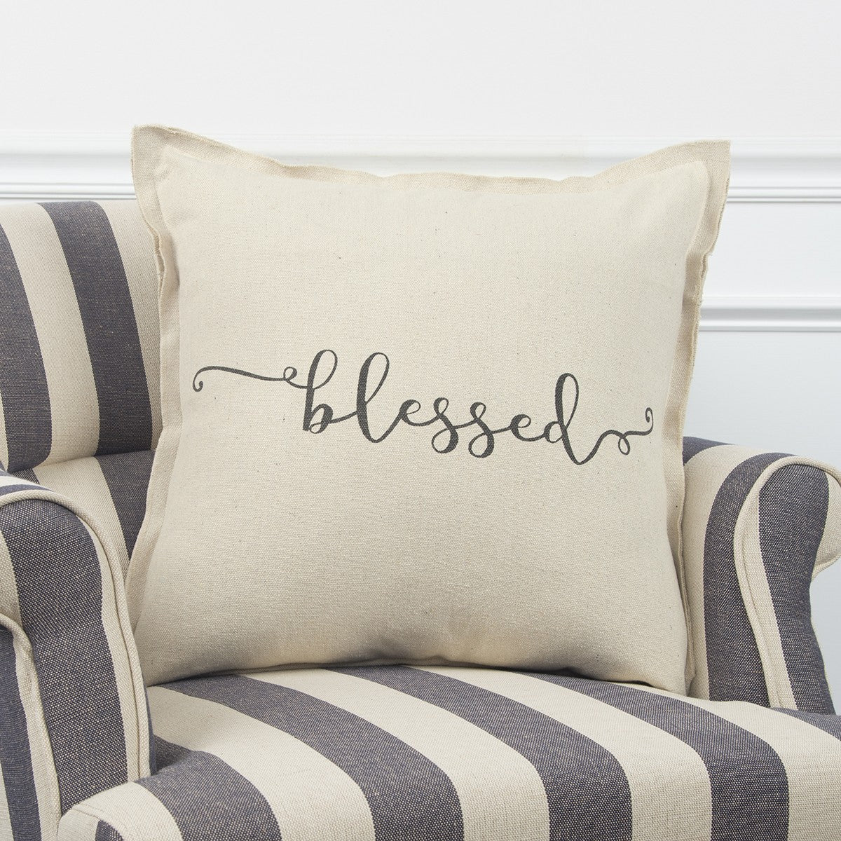 Gray Taupe Canvas Blessed Throw Pillow