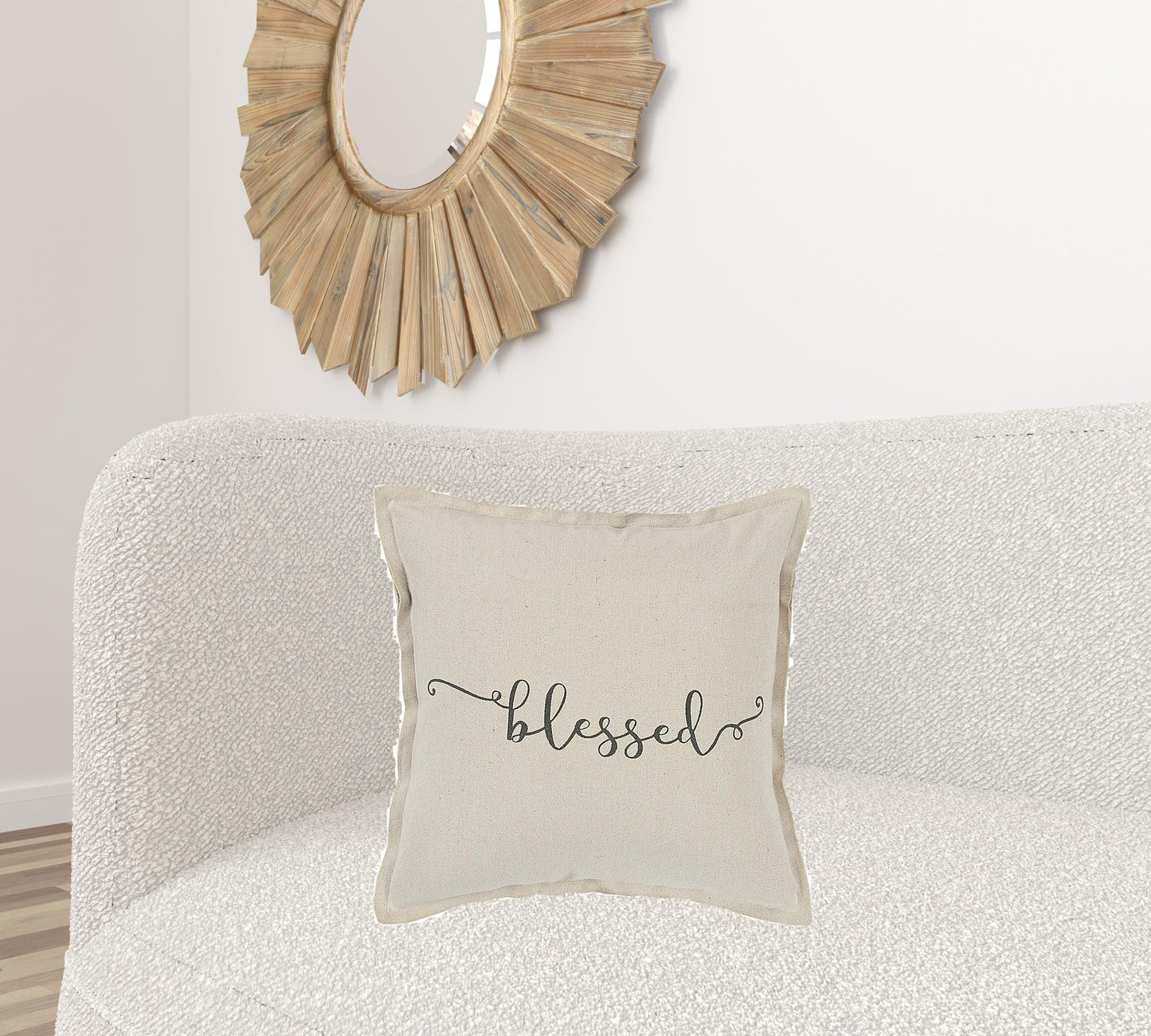 Gray Taupe Canvas Blessed Throw Pillow