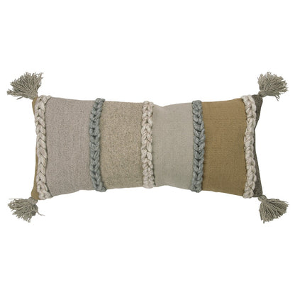 Beige Brown Braided Stripe Lumbar Pillow