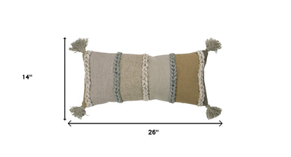 Beige Brown Braided Stripe Lumbar Pillow