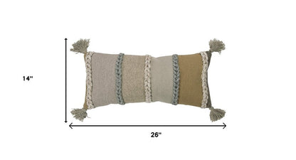 Beige Brown Braided Stripe Lumbar Pillow