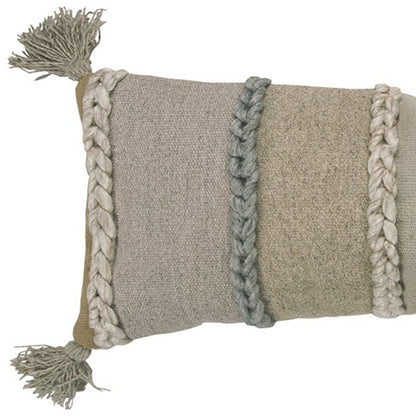 Beige Brown Braided Stripe Lumbar Pillow