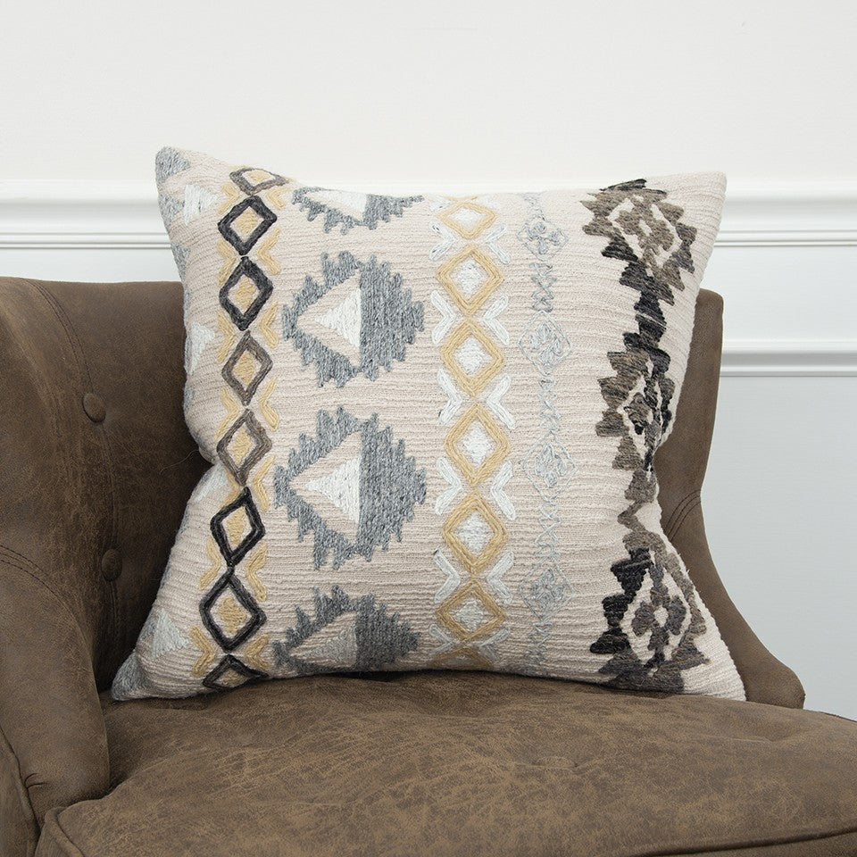 Brown Beige Tribal Embroidered Throw Pillow