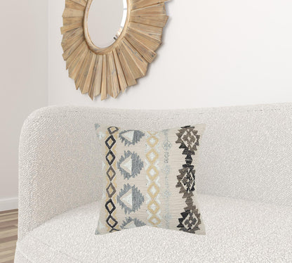 Brown Beige Tribal Embroidered Throw Pillow