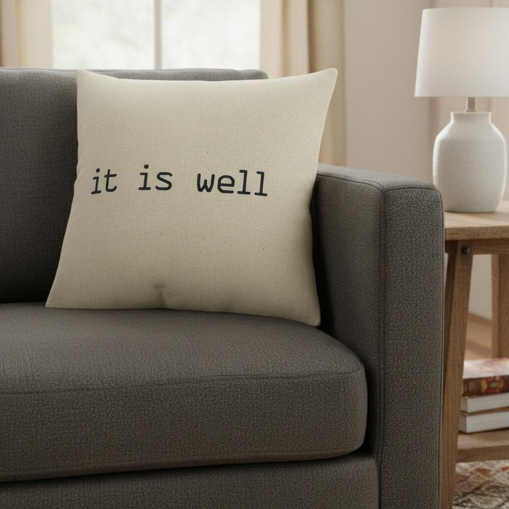 Black Taupe Canvas It Is Well Throw Pillow