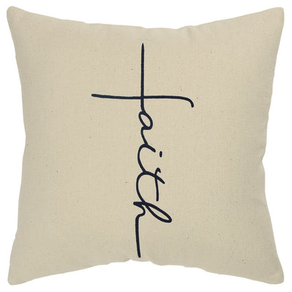 Black Taupe Canvas Faith Throw Pillow