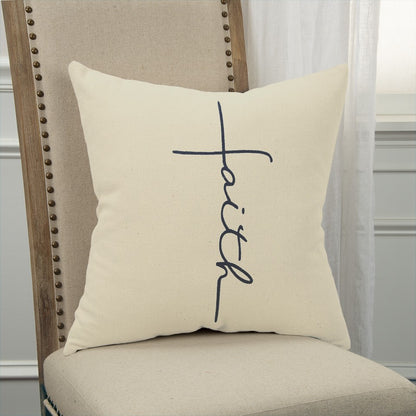 Black Taupe Canvas Faith Throw Pillow