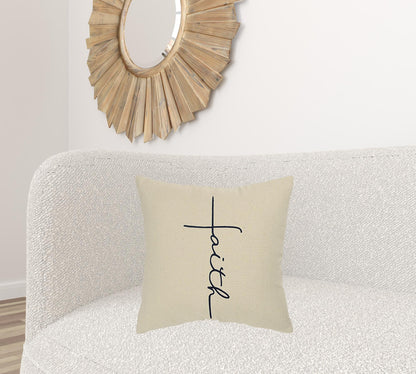 Black Taupe Canvas Faith Throw Pillow