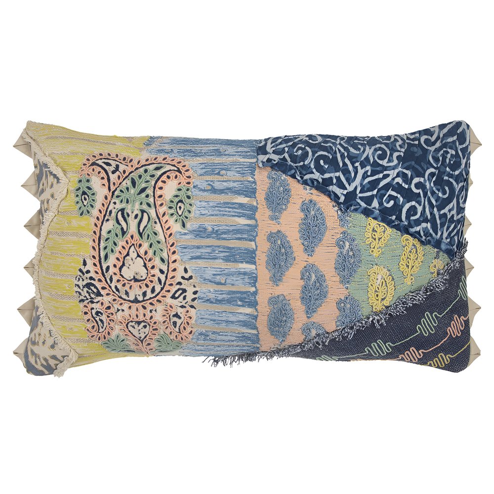 14" X 26" Yellow And Light Blue No Pattern Cotton Throw Pillow