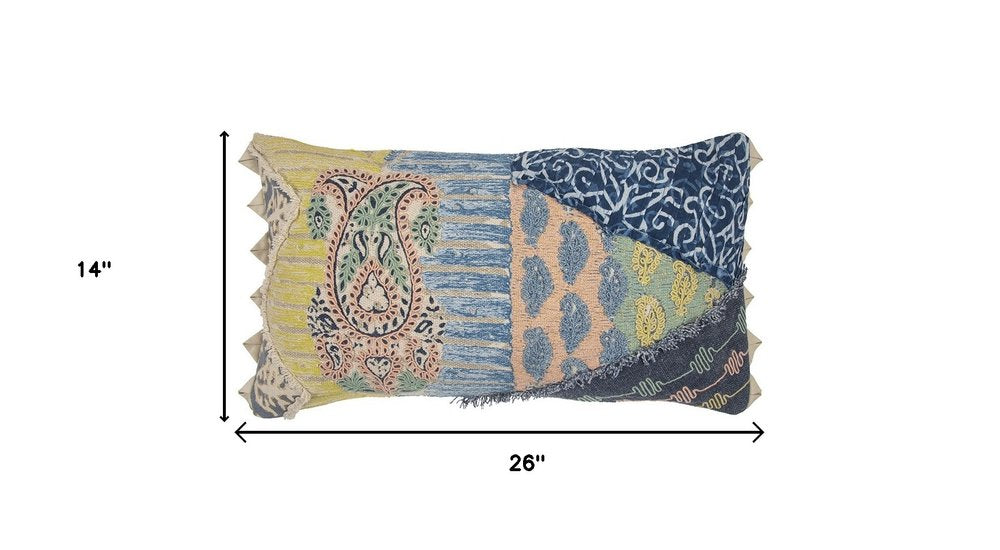 14" X 26" Yellow And Light Blue No Pattern Cotton Throw Pillow