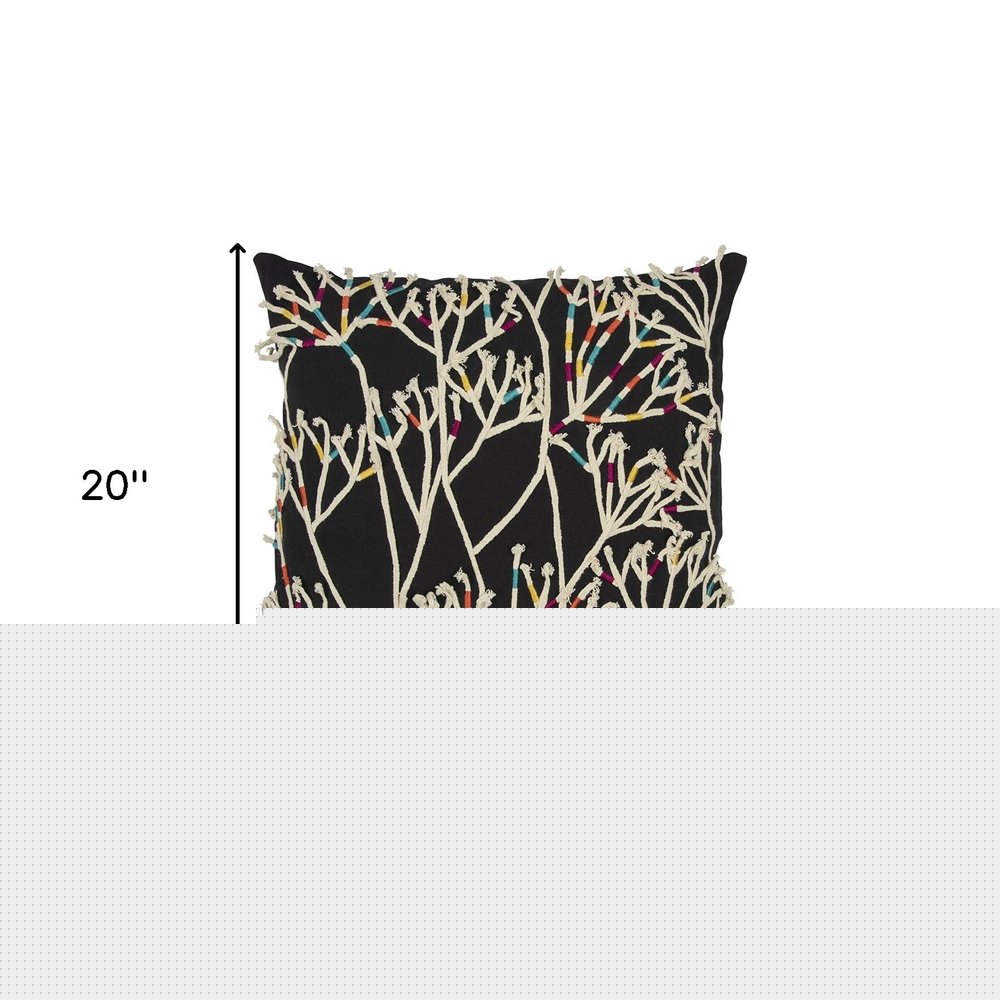 Black Cream Impressionistic Branch Throw Pillow