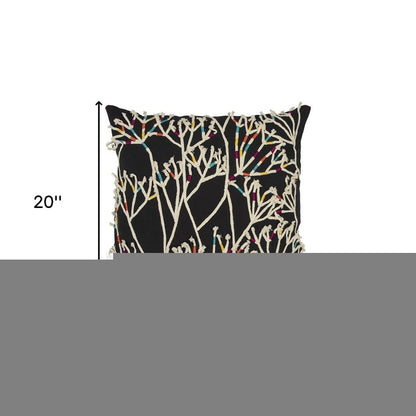 Black Cream Impressionistic Branch Throw Pillow