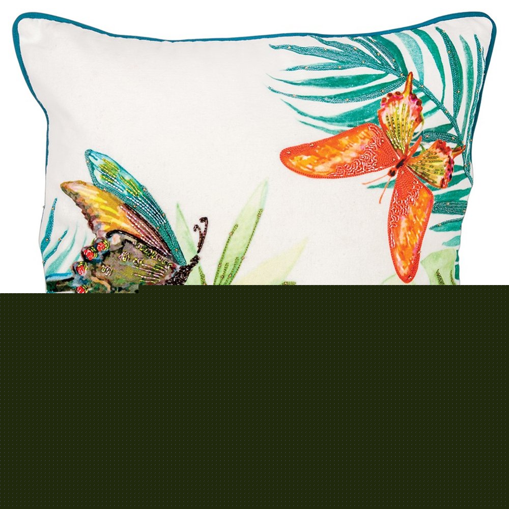 White Green Butterfly Bliss Decorative Throw Pillow
