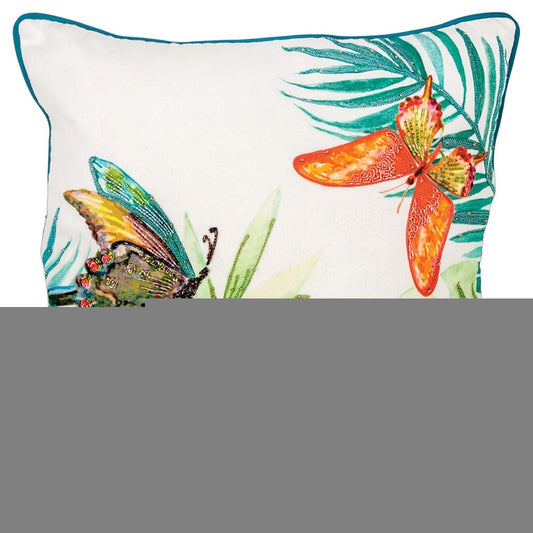 White Green Butterfly Bliss Decorative Throw Pillow