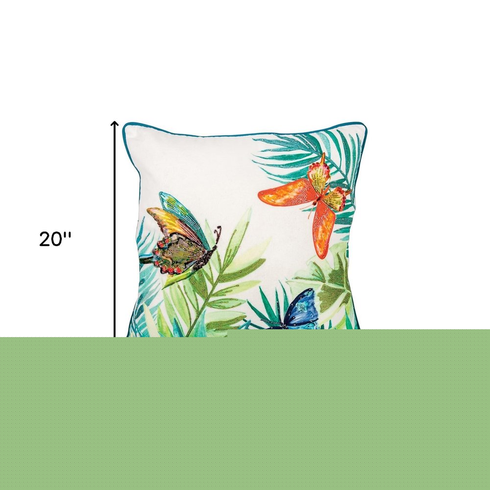 White Green Butterfly Bliss Decorative Throw Pillow